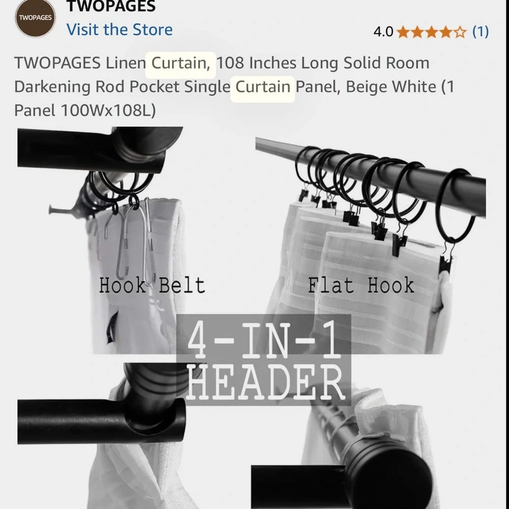 Beige White Linen Curtain Panel - Picture 5 of 6